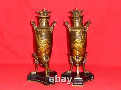 Paire pots à feu bronze époque Napoléon III cassolette sculpture Barbedienne h35