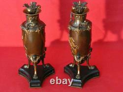 Paire pots à feu bronze époque Napoléon III cassolette sculpture Barbedienne h35