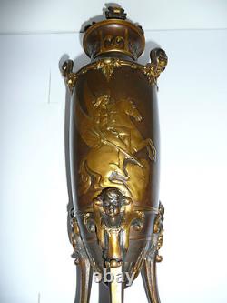 Paire pots à feu bronze époque Napoléon III cassolette sculpture Barbedienne h35