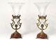Paire Vases Cornets Bronze Doré Cristal Gravé Marbre Napoléon Iii Xixème
