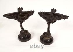 Paire vide-poches gothiques bronze dragons Viollet-le-Duc Napoléon III XIXè