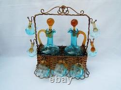 Panier en bronze service a liqueurs 2 carafe 10 chopes George Sand Napoléon III