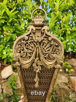 Pare-feu Éventail Ancien en Bronze Doré 60 cm Napoléon III Marqué C. C 115 X