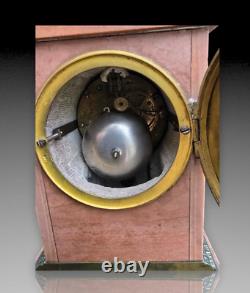 Pendule Borne Marbre Rose Cupidon Bronze Patine Epoque Napoleon III