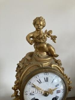 Pendule Borne Style Louis XV Bronze Doré Napoléon III -Mouvement à Fil de Soie