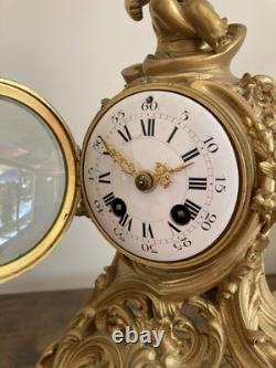 Pendule Borne Style Louis XV Bronze Doré Napoléon III -Mouvement à Fil de Soie