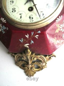 Pendule Boulangère Napoléon III, octogonale, céramique rouge émaillée et bronze