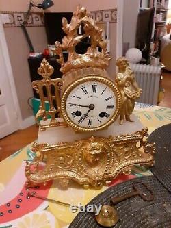 Pendule Dore Regule Bronze Albâtre XIX ème Clock Pendulum Louis XVI Napoléon III