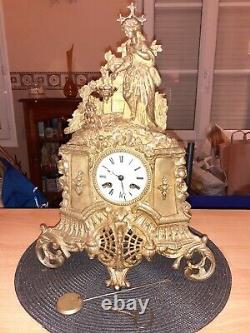 Pendule Doré Regule Bronze XIX ème Clock Pendulum Louis XVI Napoléon III 42 cm