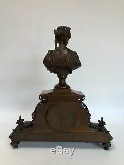 Pendule Japy Freres Napoleon III Buste De Femme Bouret Patine Chocolatee C2561