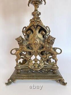 Pendule Napoleon III 19eme Bronze Garniture Candelabres Neogothique C2724