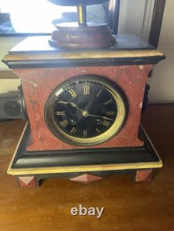 Pendule Napoléon III Marbre Rouge Et Noir Ornements Bronze