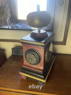 Pendule Napoléon III Marbre Rouge Et Noir Ornements Bronze