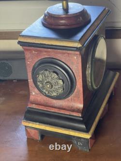 Pendule Napoléon III Marbre Rouge Et Noir Ornements Bronze