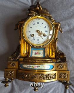 Pendule Napoléon III bronze doré porcelaine polychrome RICHOND Paris Montmartre