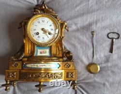 Pendule Napoléon III bronze doré porcelaine polychrome RICHOND Paris Montmartre