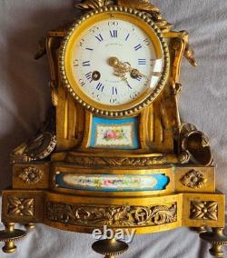 Pendule Napoléon III bronze doré porcelaine polychrome RICHOND Paris Montmartre