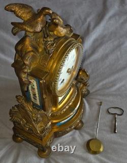 Pendule Napoléon III bronze doré porcelaine polychrome RICHOND Paris Montmartre