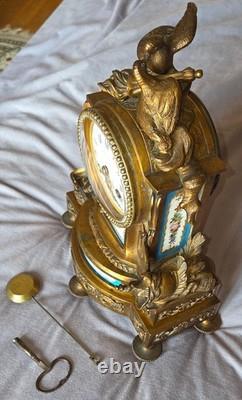 Pendule Napoléon III bronze doré porcelaine polychrome RICHOND Paris Montmartre