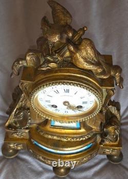 Pendule Napoléon III bronze doré porcelaine polychrome RICHOND Paris Montmartre