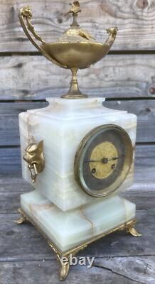 Pendule Onyx Ancienne XIXeme Napoléon III Bronze Doré Marbre Albâtre Clock