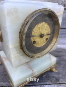 Pendule Onyx Ancienne XIXeme Napoléon III Bronze Doré Marbre Albâtre Clock