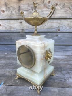Pendule Onyx Ancienne XIXeme Napoléon III Bronze Doré Marbre Albâtre Clock