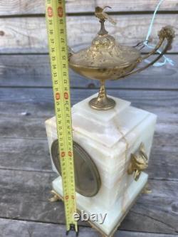 Pendule Onyx Ancienne XIXeme Napoléon III Bronze Doré Marbre Albâtre Clock