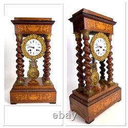 Pendule Portique Napoleon III En Bois Marquéterie Et Bronze Xixe