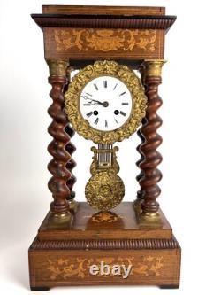 Pendule Portique Napoleon III En Bois Marquéterie Et Bronze Xixe