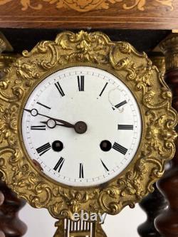 Pendule Portique Napoleon III En Bois Marquéterie Et Bronze Xixe