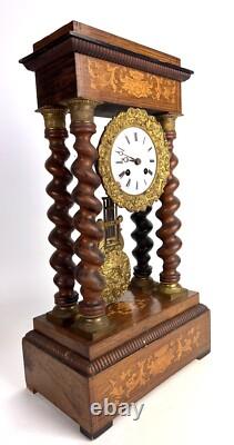 Pendule Portique Napoleon III En Bois Marquéterie Et Bronze Xixe
