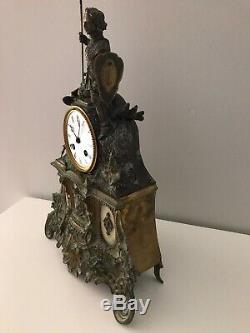 Pendule ancienne Bronze Chevalier Médiéval Bayard Napoleon 3 antique clock 19thc