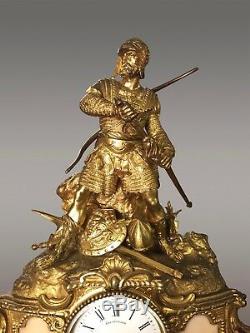 Pendule au guerrier bronze et albâtre Napoléon III