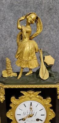 Pendule borne époque Napoléon III en marbre et bronze vers 1850