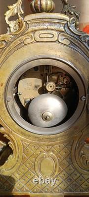 Pendule de table parisienne antique en bronze Napoléon III, fabricant H & F Pari