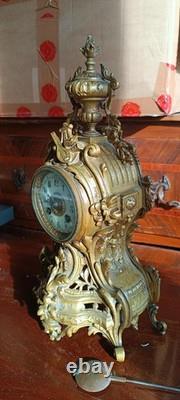 Pendule de table parisienne antique en bronze Napoléon III, fabricant H & F Pari