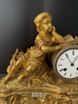 Pendule époque Napoleon III. Signature. A. ADAM. Dorure. Bronze France