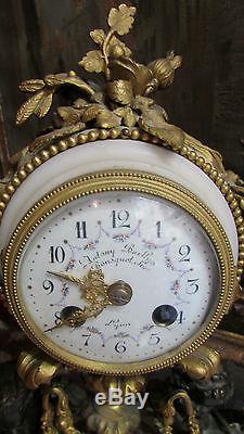 Pendule garniture bronze doré 19e st L XVI napoleon III mantel clock putti anges