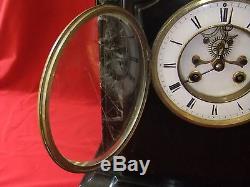 Pendule horloge garniture Napoléon marbre mouvement Brocot médaille de bronze