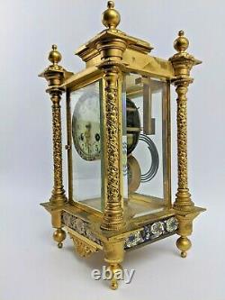 Pendule portique à colonnes cage bronze doré émail cloisonné Mougin Napoléon III