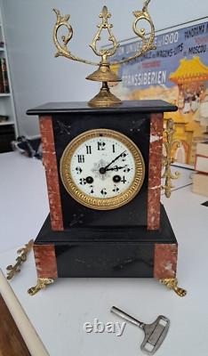 Pendule style Napoléon? III en marbre et bronze-Fonctionnelle-Décoration cassée