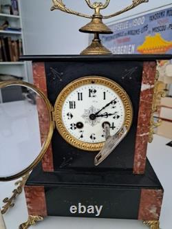 Pendule style Napoléon? III en marbre et bronze-Fonctionnelle-Décoration cassée