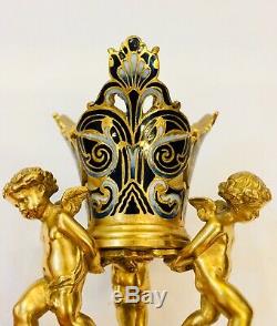Petit cache pot putti en bronze doré cloisonné Napoléon III dlg Alphonse Giroux
