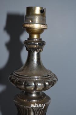 Pied de Lampe en Bronze Argenté Napoléon III Désargenté à Restaurer