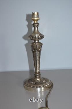 Pied de Lampe en Bronze Argenté Napoléon III Désargenté à Restaurer