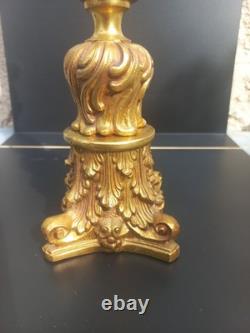 Pied de Lampe en Bronze Doré Napoléon III Style Louis XVI Feuilles d'Acanthe