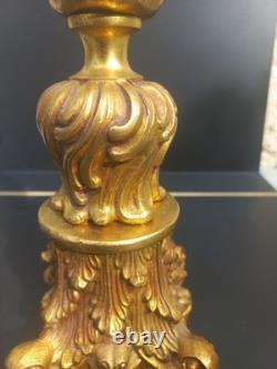 Pied de Lampe en Bronze Doré Napoléon III Style Louis XVI Feuilles d'Acanthe