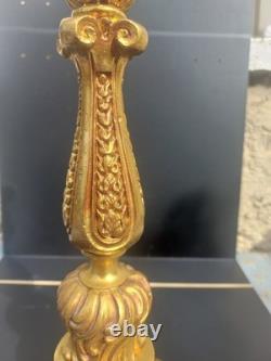 Pied de Lampe en Bronze Doré Napoléon III Style Louis XVI Feuilles d'Acanthe