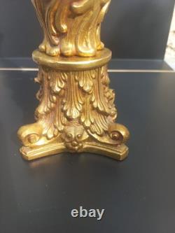 Pied de Lampe en Bronze Doré Napoléon III Style Louis XVI Feuilles d'Acanthe